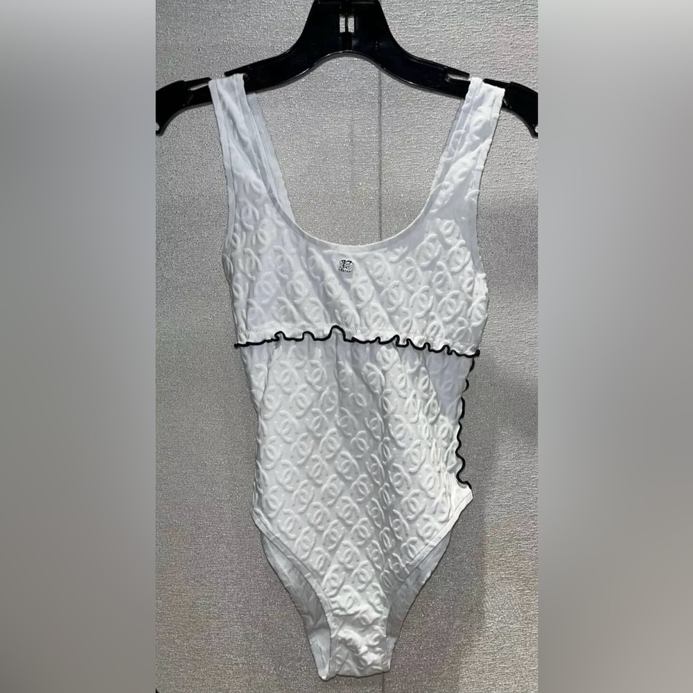 SOLD on eBay CHANEL 25S CC LOGO  1 PIECE Swimsuit Bodysuit White Size 38 New